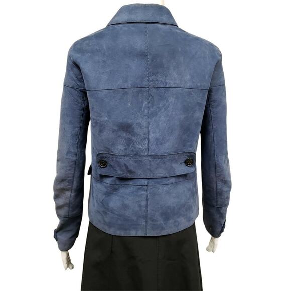 BURBERRY BRIT Womens Blue Denim 100% Calf Leather Suede Jacket Blazer 2 Small - Picture 2 of 10
